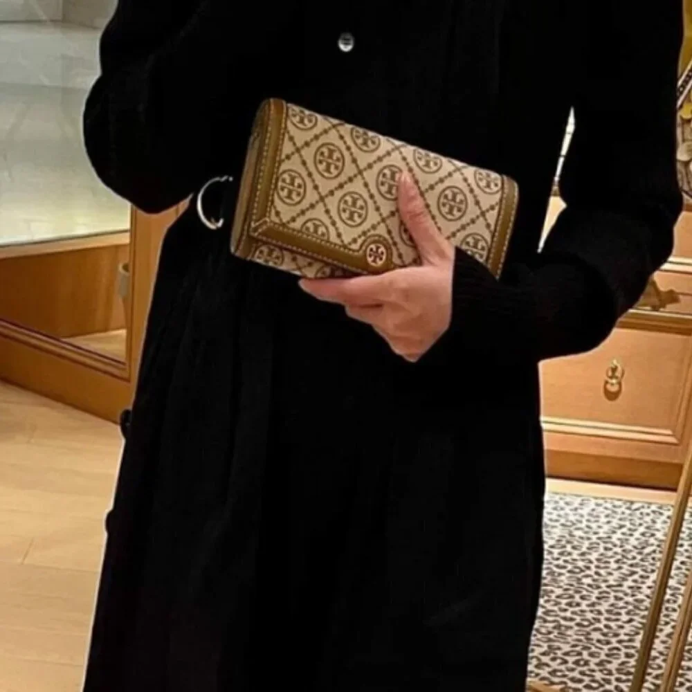 NEW! Tory Burch T Monogram Jacquard Wallet Crossbody -Hazelnut - Picture 7 of 10